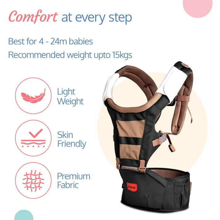 Carry your little one close with comfort and ease using the Luvlap Royal Hip Seat Baby Carrier, providing ergonomic support for longer wearing and hands-free parenting. Available at uSmile.toys." www.usmile.toys